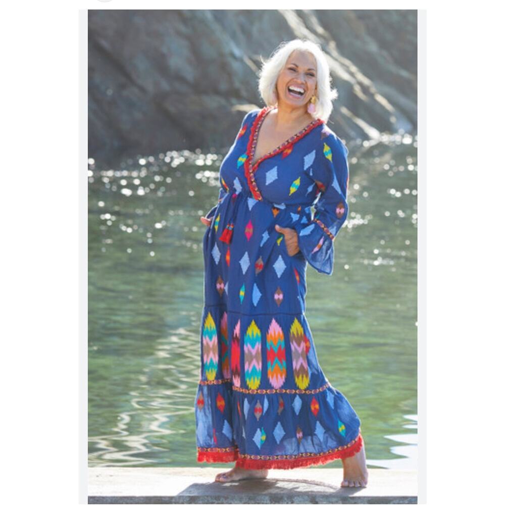 Lula Soul Aztec Blue Boho Maxi Dress Medium